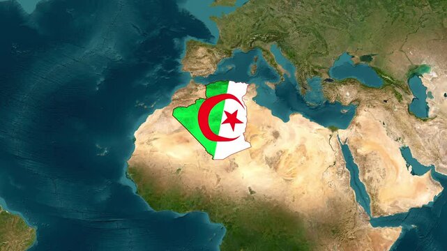 Algeria Map Highlighted with Algerian Flag Motion Graphic