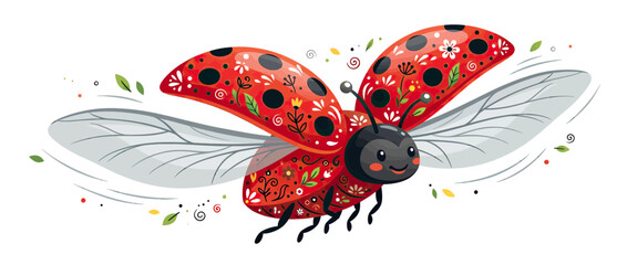 Whimsical ladybug with ornate wings flying © Varel
