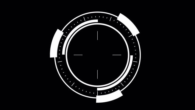 4K White HUD Circle Target Overlay with AlphaChannel for Sci-Fi Crosshair Stock Motion Graphics and Tech UI Design