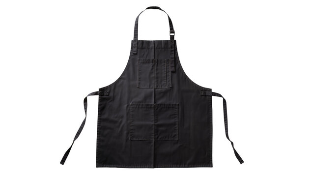Isolated black apron for cooking and culinary arts, professional workwear uniform with pockets