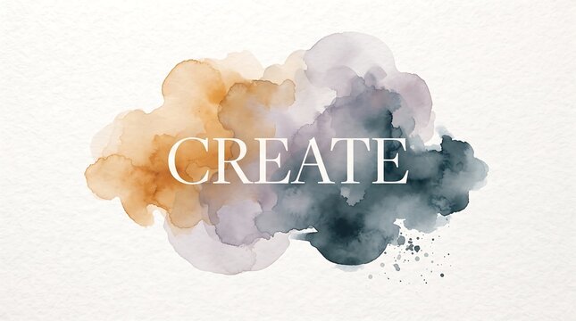 Create word over elegant watercolor splash on textured paper