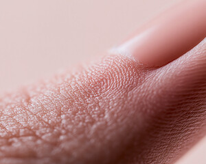 Fototapeta premium An extreme macro photograph reveals the fine fingerprint ridges, skin texture, cuticle, and natural fingernail of a human finger.