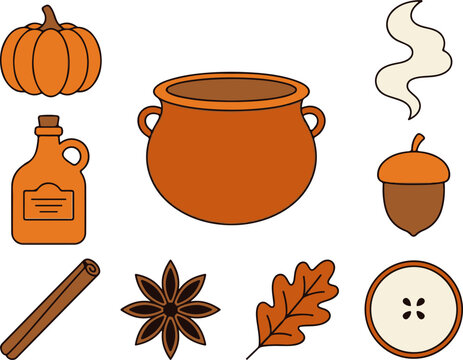 Autumn harvest and cooking elements flat design vector icons