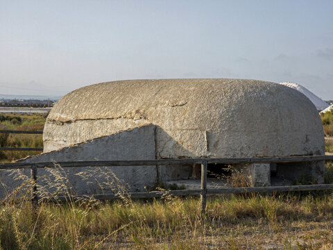 Historical concrete defense bunker located in coastal wetlands of Santa Pola, Spain