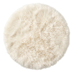 White fluffy round sheepskin rug hide on black background © shuphanida