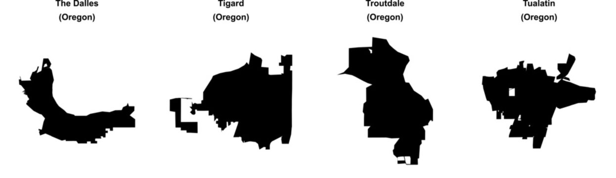 The Dalles, Tigard, Troutdale, Tualatin outline maps