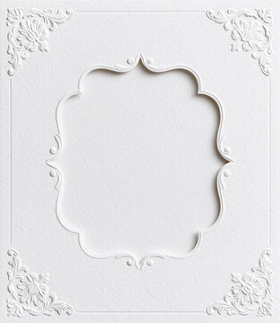 Elegant embossed paper background with an ornamental vintage frame and decorative border