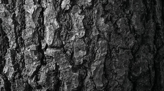 Detailed Black and White Texture of Old Rough Tree Bark