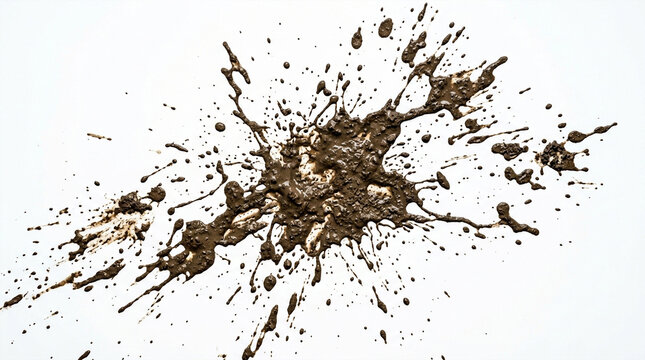 Brown Mud Splash Explosion on White Background, Abstract
