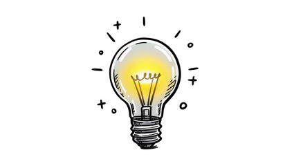 Isolated glowing light bulb hand drawn cartoon style creative idea solution inspiration concept © Francisco