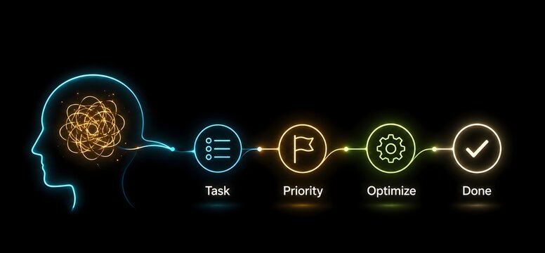 Futuristic Glowing Line Connecting Human Mind To Task Priority And Optimization Process Representing Mental Clarity