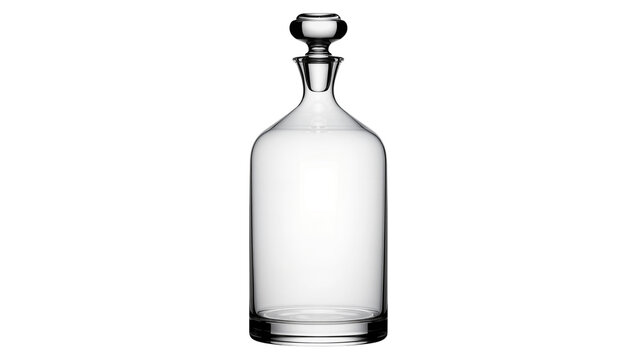 Isolated elegant crystal glass decanter with stopper, clear transparent empty carafe for spirits