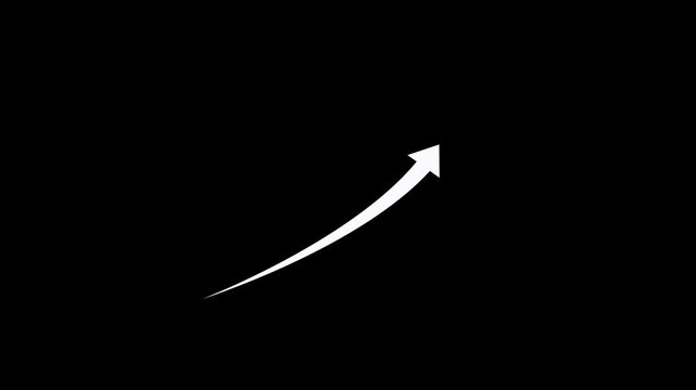 business graph arrow rising transparent channel. Abstract arrow growth chart of economy icon White color animated down to up arrow animation, on a black background.