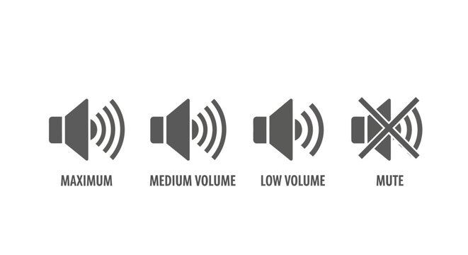 Sound volume icon set for user interface isolated on white background including maximum medium low and mute levels