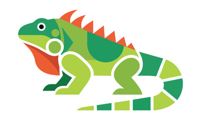 Fototapeta premium Stylized green iguana icon with geometric segments and vibrant orange accents in a minimalist flat design animal character concept