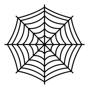 A black spider web illustration of a classic arachnid trap isolated on transparent background