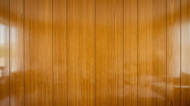 Glossy Wood Paneling Texture, Warm Amber Grain Background, Reflective Interior Surface, Natural Wood Grain Pattern