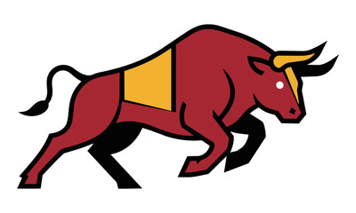 Fototapeta premium Minimalist silhouette of a charging bull with bold flat shapes and clean monoline outlines on a solid background for a powerful business brand concept