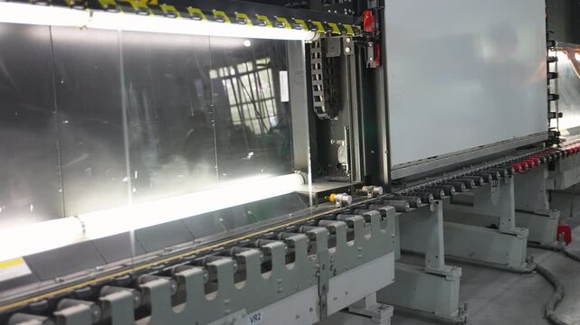 Automated robotic glass polishing machine on a conveyor belt