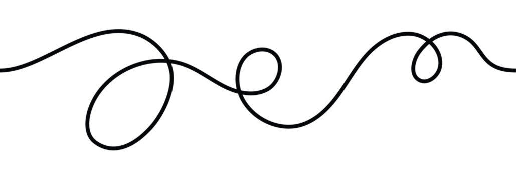 Curly organic line. Squiggle wavy and decorative ornament in editable stroke. Wiggly curvy doodle element isolated on white background. Freehand vector illustration. Seamless pattern
