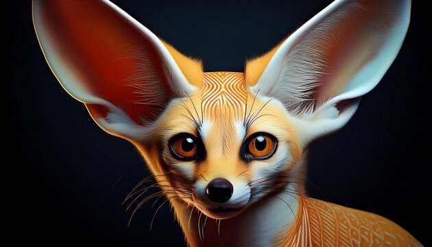 Portrait of a fennec fox with large ears against a dark background wildlife portrait creature predator nocturnal observing attention