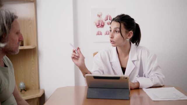 Young female doctor advising patient to stop vaping