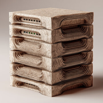 Natural textured paper art database server stack tower for cloud hardware concept, 클라우드 하드웨어 개념을 위한 내추럴 질감의 페이퍼 아트 데이터베이스 서버 스택 타워