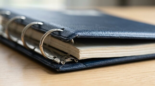Medication administration record binder close-up showing a bound cover edge &ndash; hospital pharmacy medical stock photo, no people