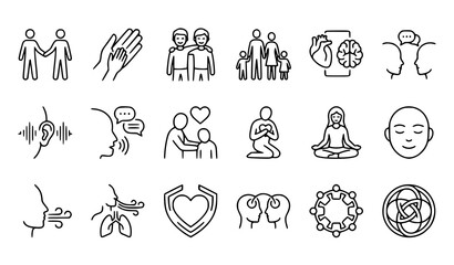 Fototapeta premium Interpersonal Relationship Mental Health and Peaceful Concept Line Icon Collection