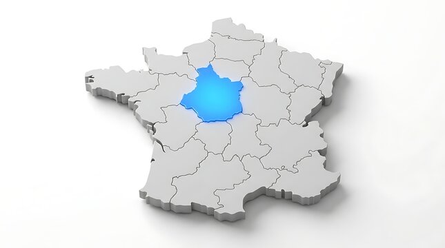 Three dimensional map highlighting central region within national territory boundaries isolated white background with dimensional model country