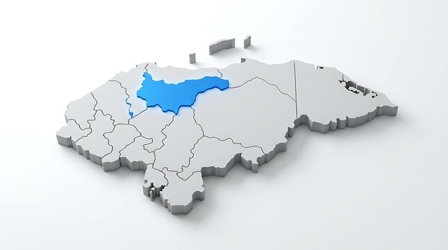 Three dimensional map highlighting yoro department within the central american nation of honduras rendered with department highlighted bright