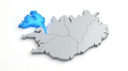 Obraz premium Three dimensional map illustrating highlighted northwest region against neutral gray background for geographical data analysis purposes with specific northwestern region