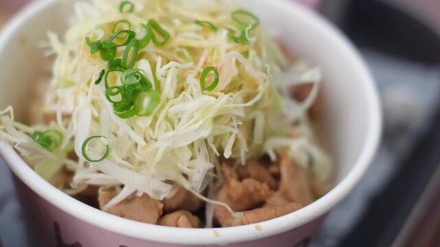 A savory Japanese dish of pork with vegetables