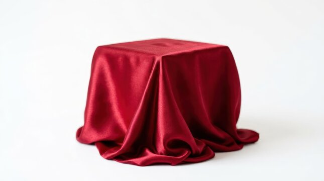 A Square Object Covered With A Red Velvet Drape.