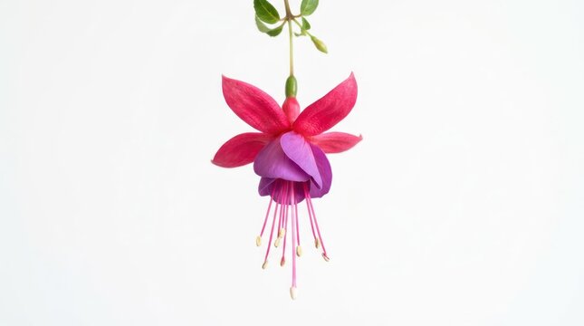 Beautiful Fuchsia Flower Hanging Isolated on White Background.