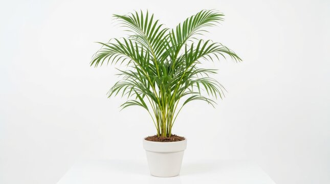Beautiful Potted Areca Palm Plant Isolated on White Background.