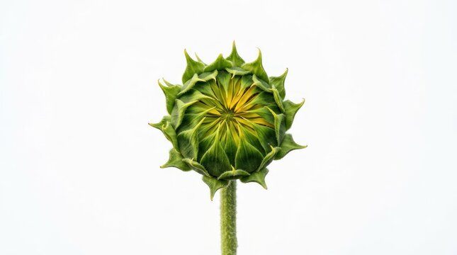 Close up of a green sunflower bud about to bloom.