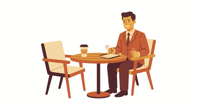 Businessman Sitting At Cafe Table Waiting Expectantly Alone