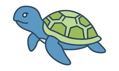 Fototapeta premium Minimalist icon of a small turtle with a geometric hexagonal shell pattern in a clean monoline style isolated on a white background, animal wildlife concept