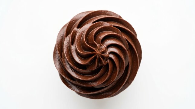 Top View of a Delicious Chocolate Cupcake with Swirled Frosting.