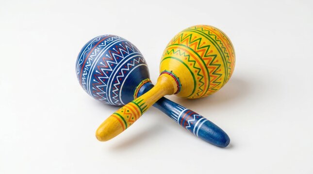 Vibrant Handcrafted Maracas Musical Instruments Isolated on White Background.