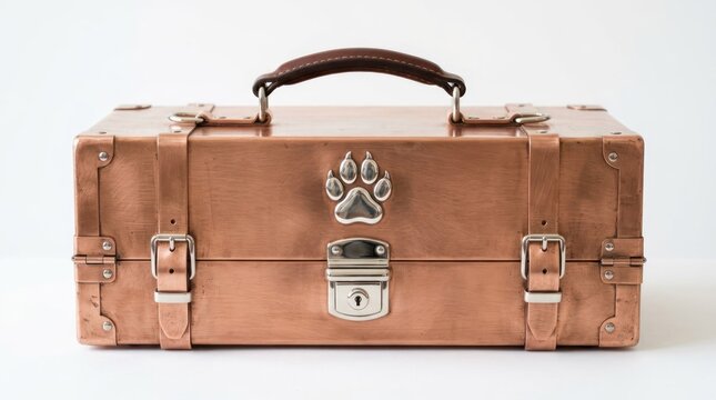 Vintage Leather Pet Carrier with Paw Print Clasp.