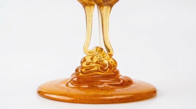 Viscous Golden Honey Pouring and Dripping in a Thick Stream.