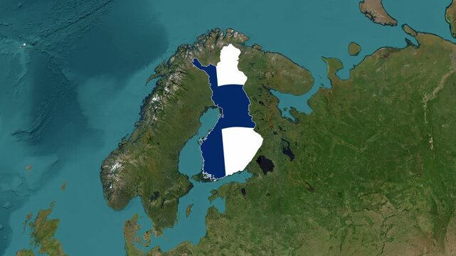 Finland Map with Flag 3D Animation on World Satellite Map View
