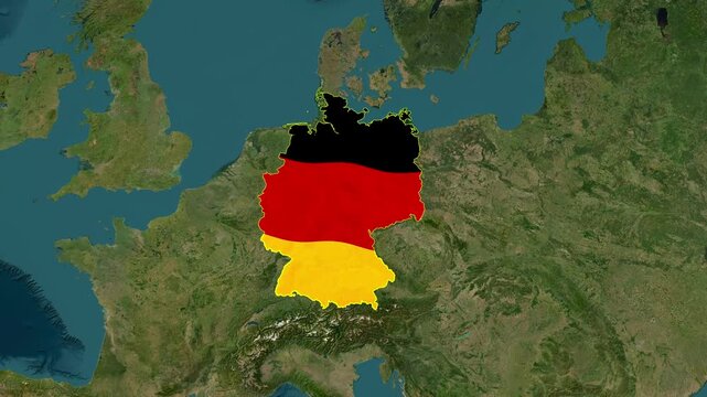 Germany Highlighted on Europe Satellite Map Animation with Country Border