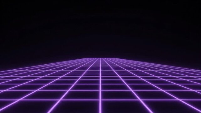 Purple glowing neon perspective grid on black background