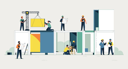 Fototapeta premium Construction team working on modern building project.