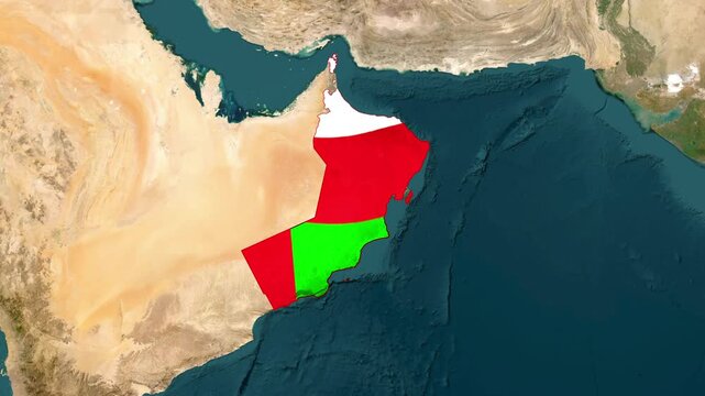 Oman Map Highlight with Flag Texture on World Map Zoom Motion Graphics