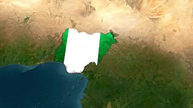 Nigeria Highlighted on World Satellite Map Animation with Country Border and Geographic Location