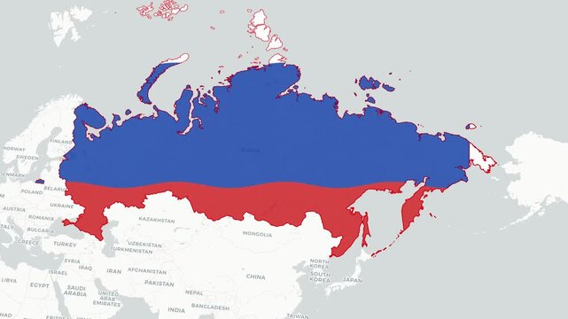 Russia Highlighted on World Satellite Map Animation with Country Border and Geographic Location